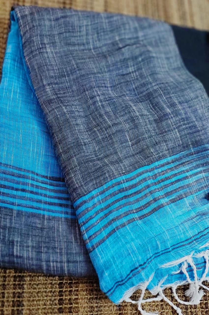 Blue Ash Black Odisha ikkat Handloom Cotton  Saree