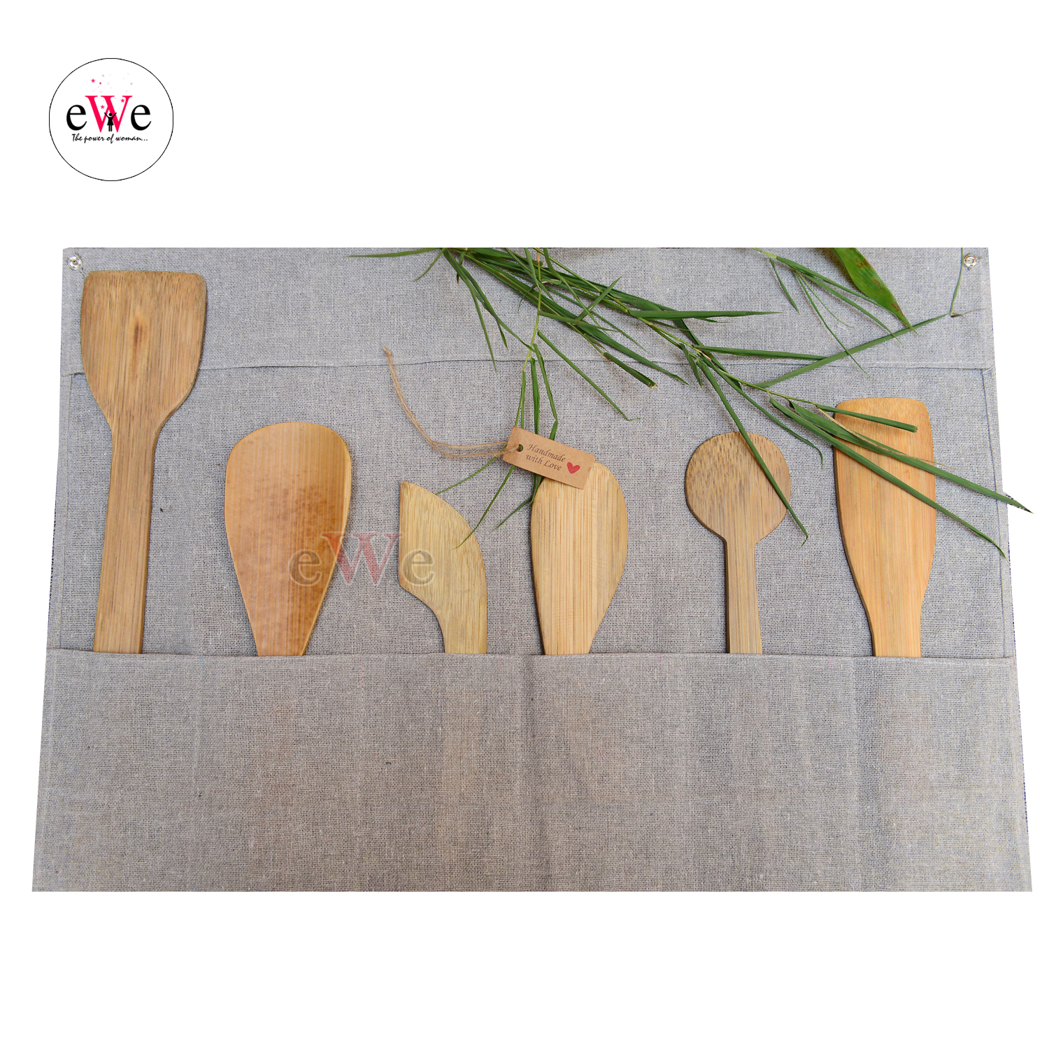 Bamboo Kitchen Utensils Set - 6 Pieces Bamboo Wooden Spoons &amp; Spatulas