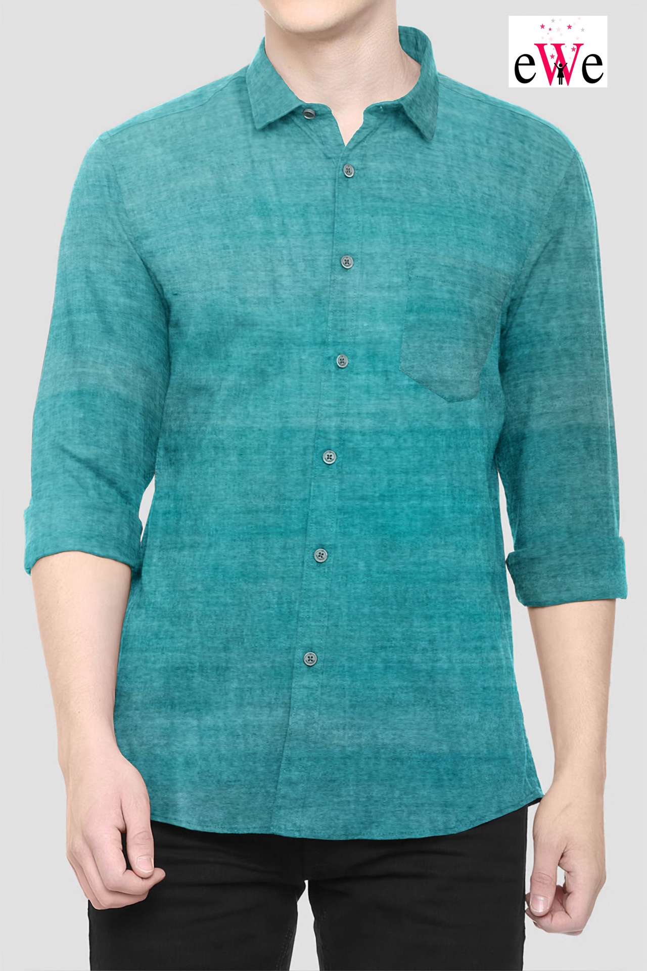 Teal Green Stripped Handloom Shirt