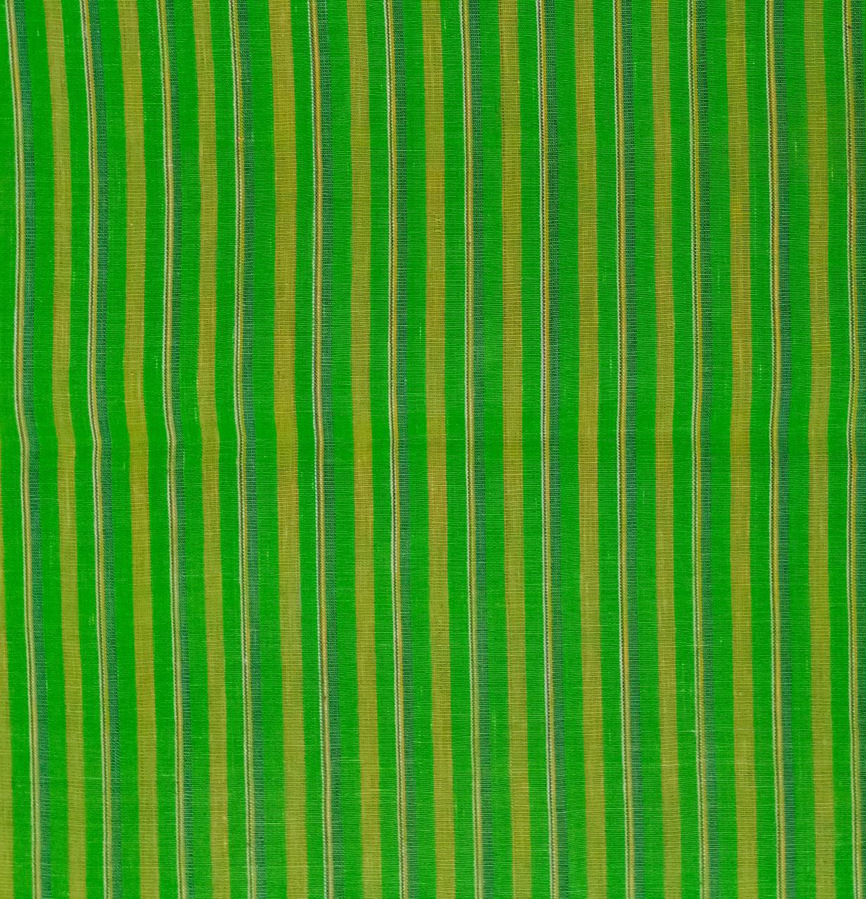 Kelly Green Ash Orange Handspun Handwoven Stripe Khadi Cotton  Fabric