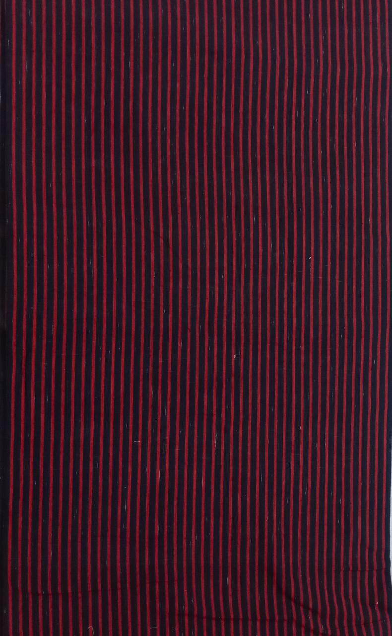 Dark Meroon Black Handspun Handwoven Stripe Khadi Cotton Fabric