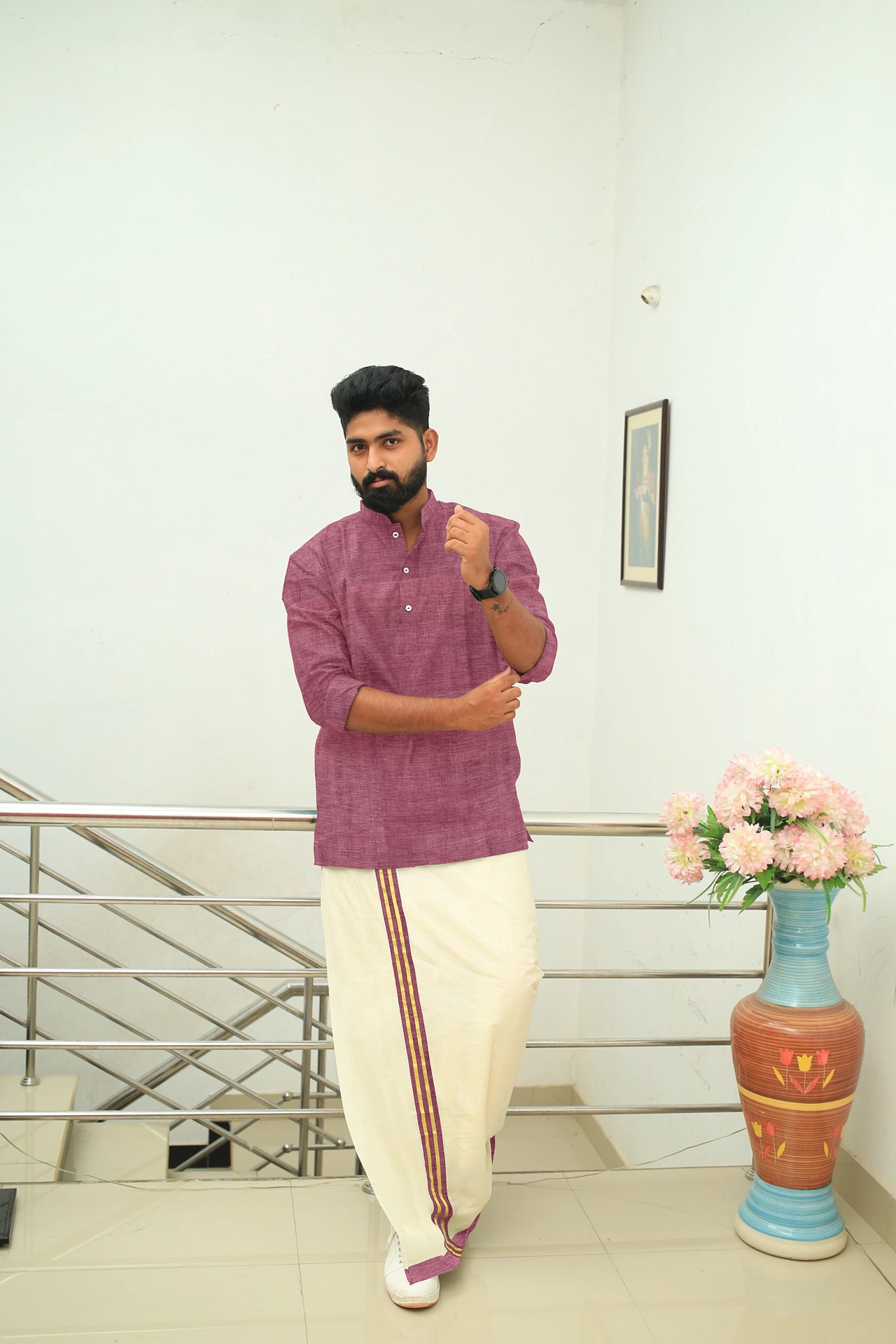 Punch Pink Handloom Short kurta