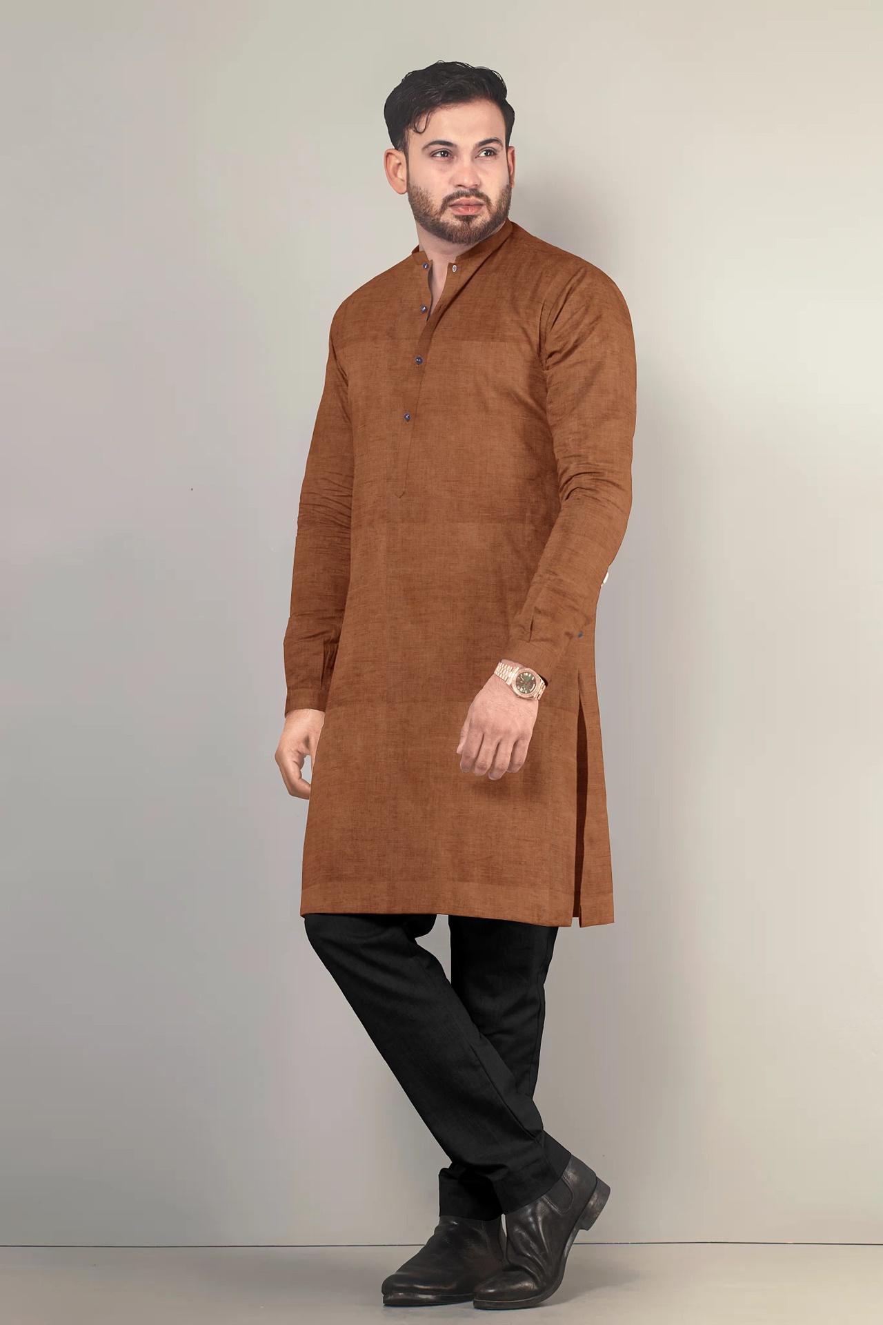 Orange Brown Handloom Long Kurta