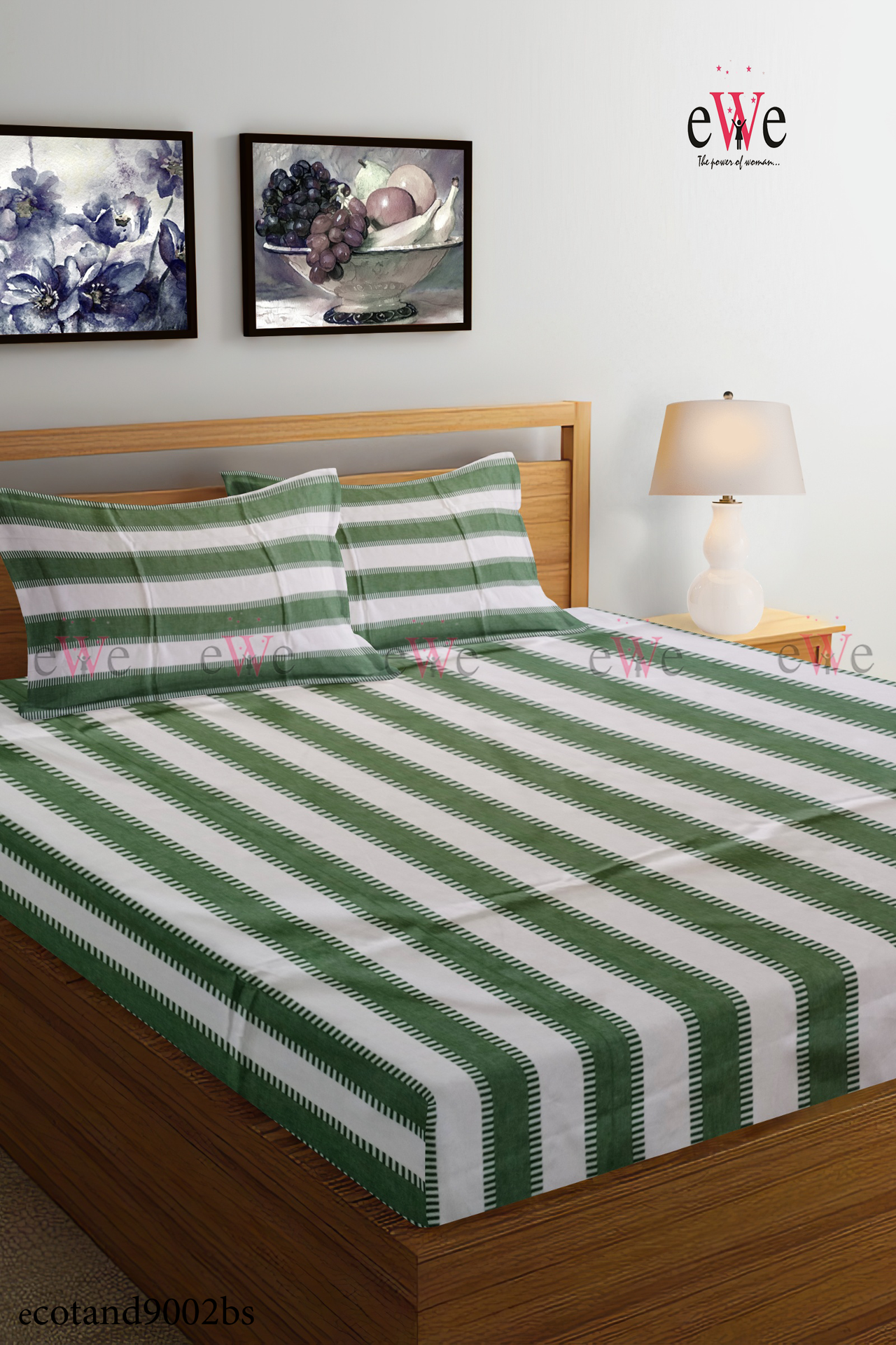 Green Handloom Cotton Bedsheet with Two Pillow Cover.