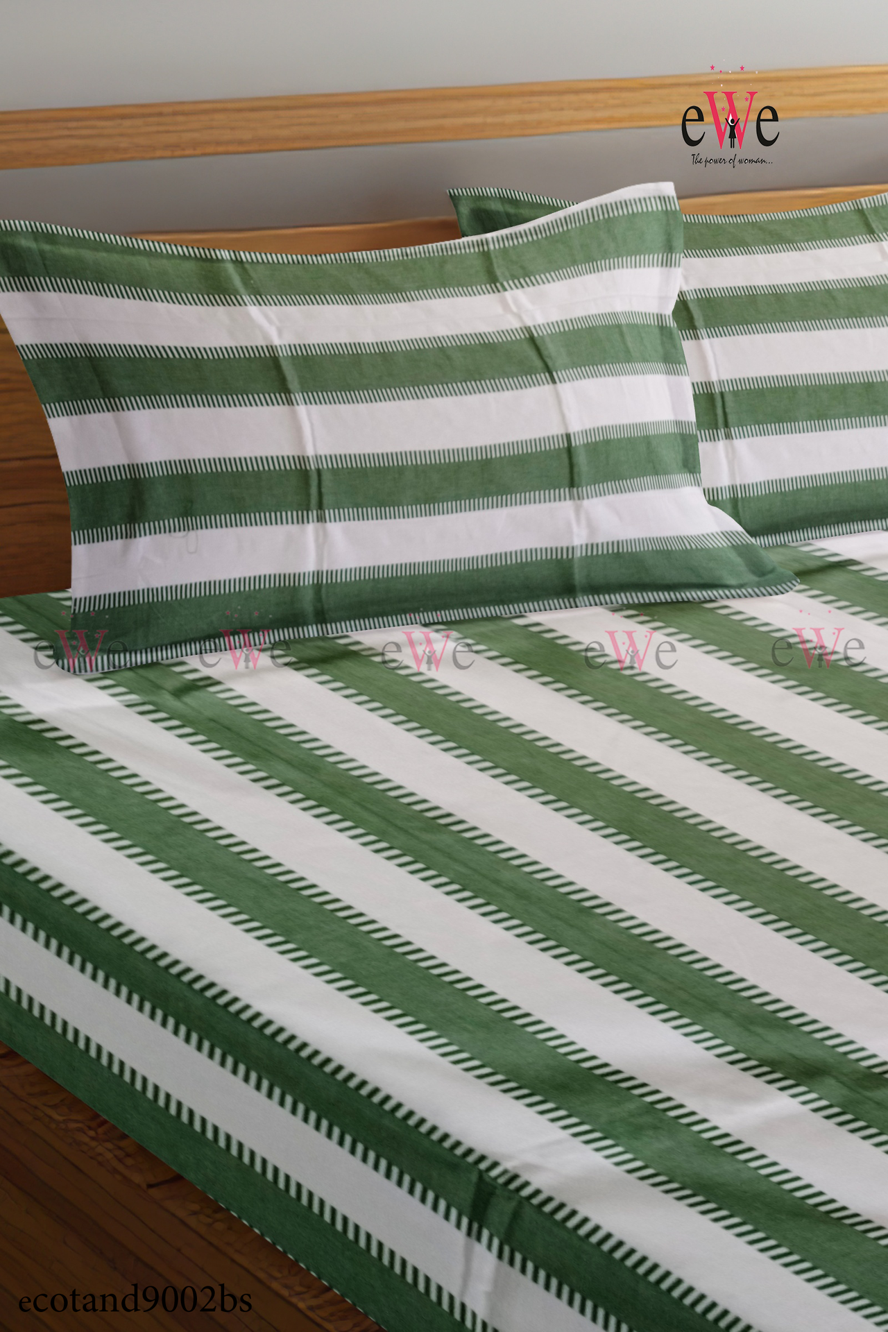 Green Handloom Cotton Bedsheet with Two Pillow Cover.