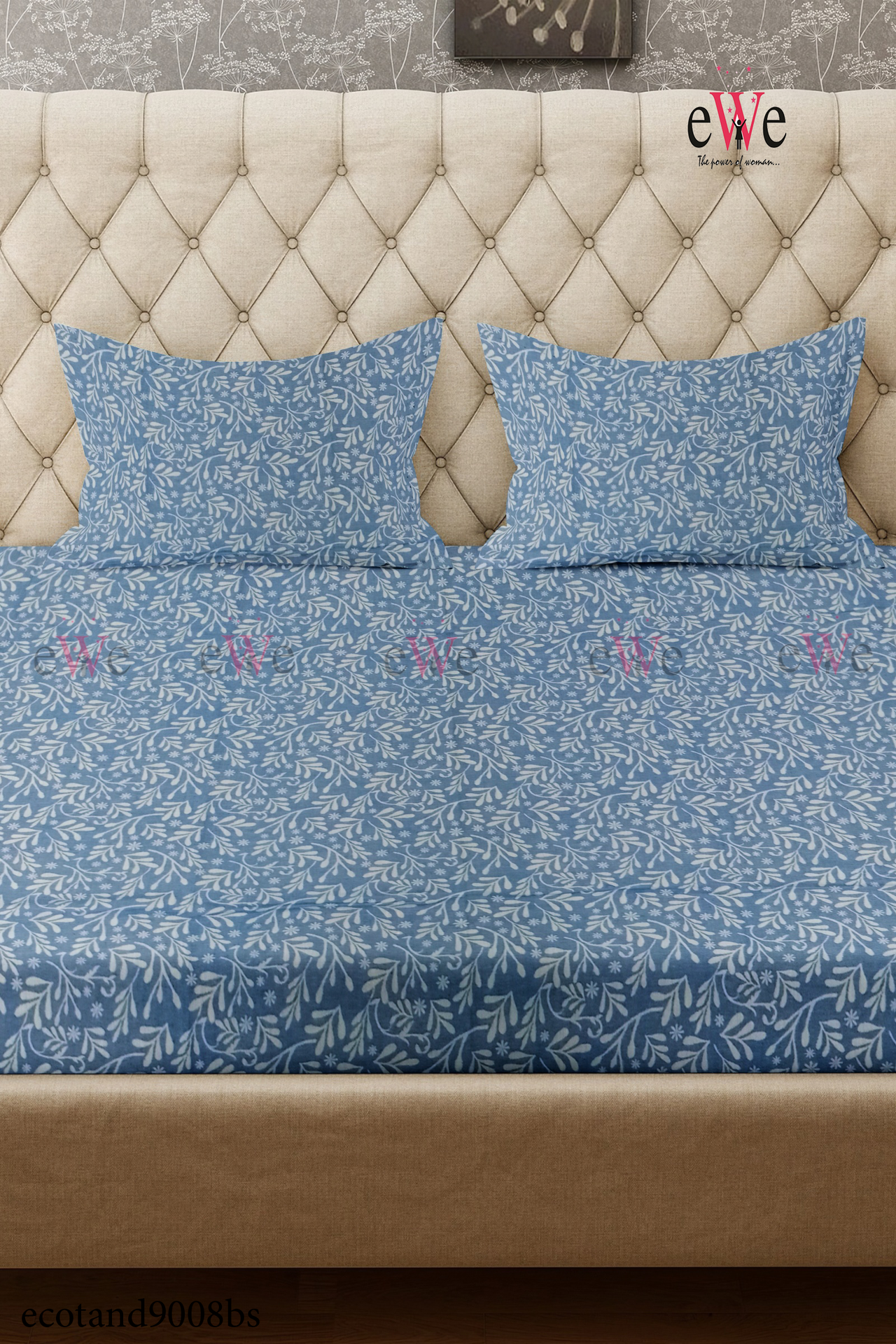 Navy Blue Handloom Jacquard  Bedsheet with Two Pillow covers.