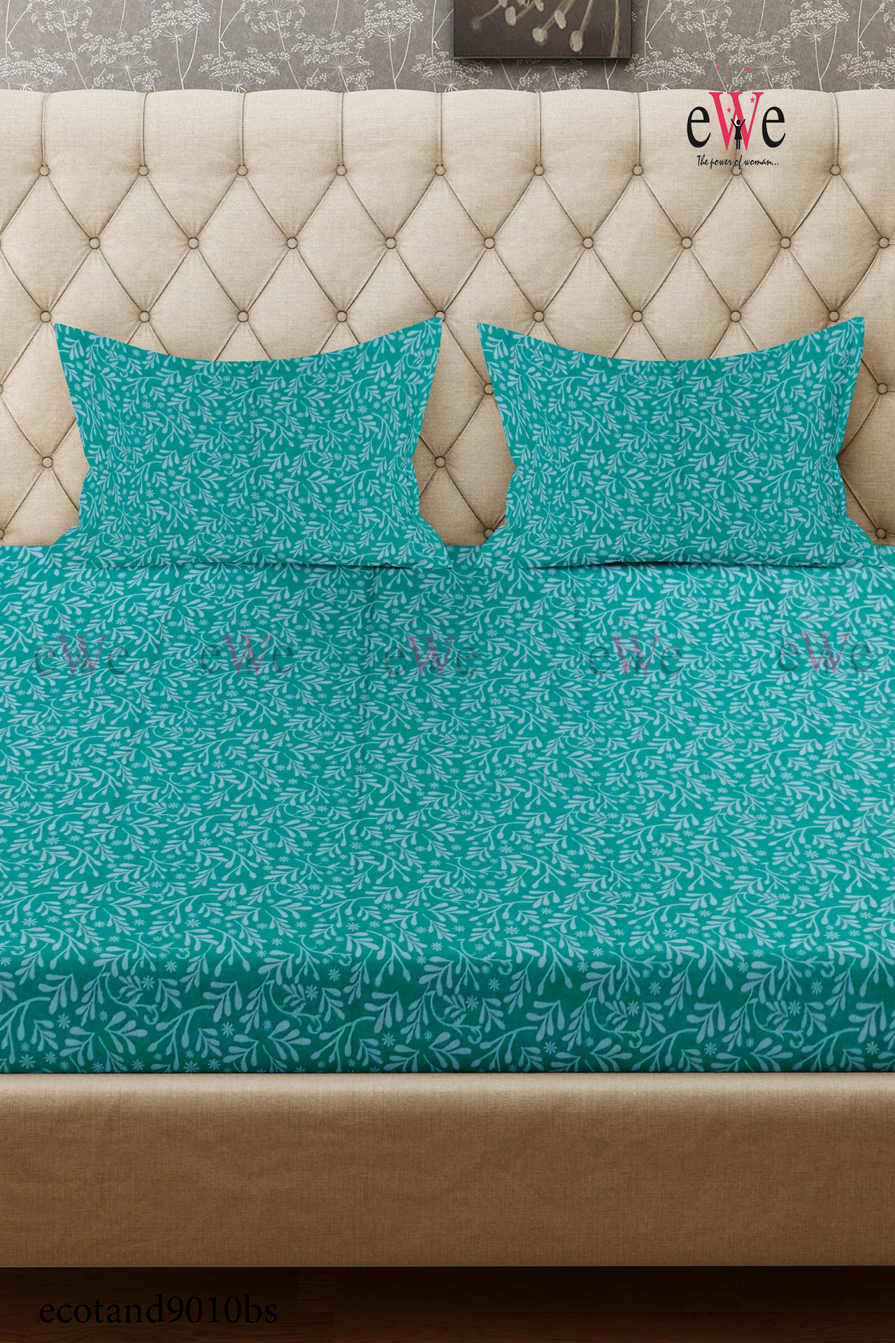 Turquoise Green Handloom Jacquard Bedsheet with Two Pillow covers.