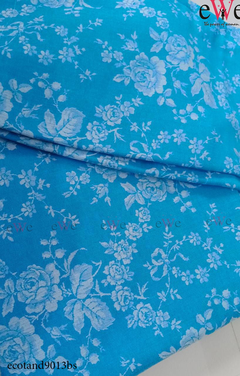 Sea Blue Flower Design Handloom Jacquard Bedsheet with Two Pillow covers.