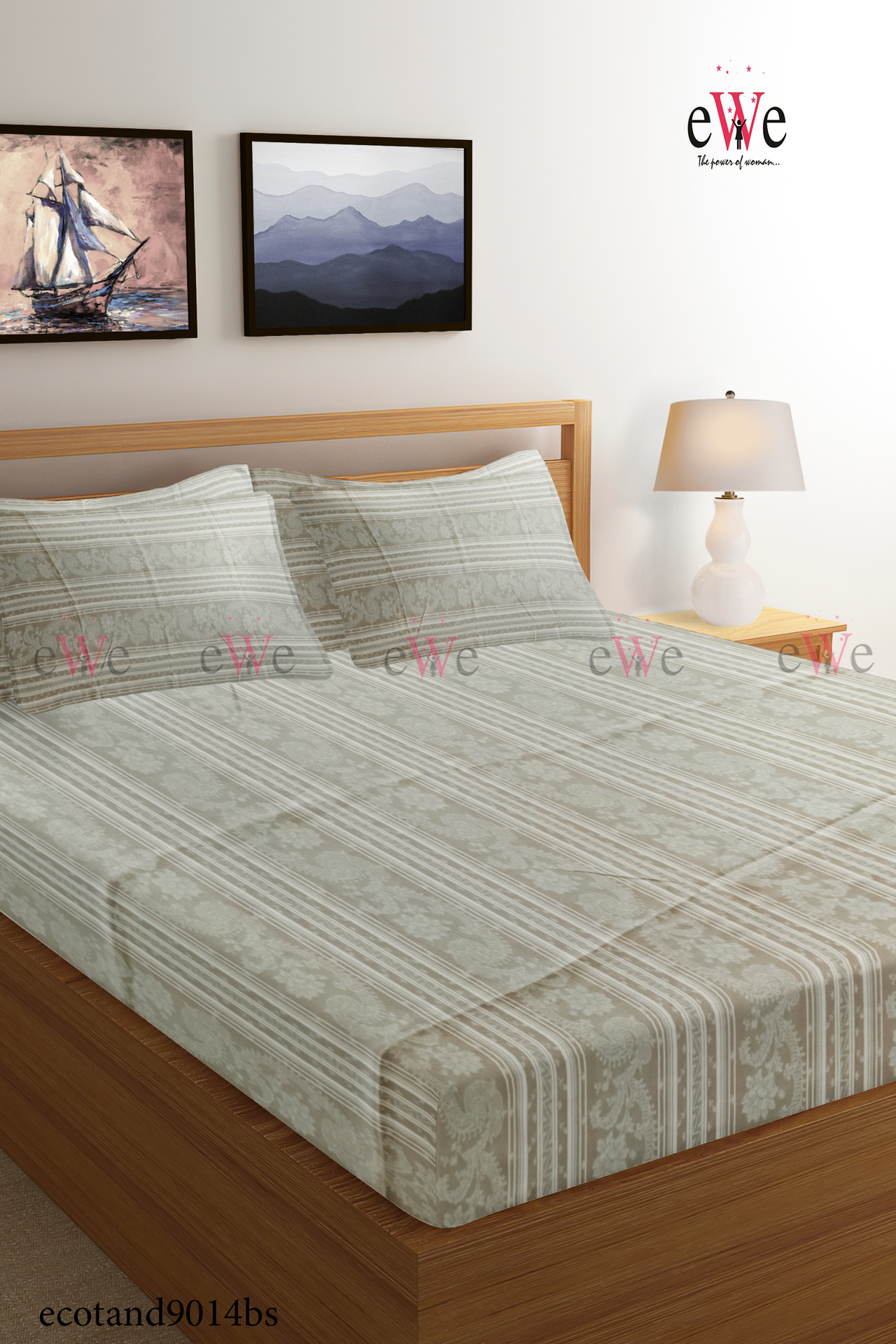 Beige Cream Handloom Jacquard  Bedsheet with Two Pillow covers.