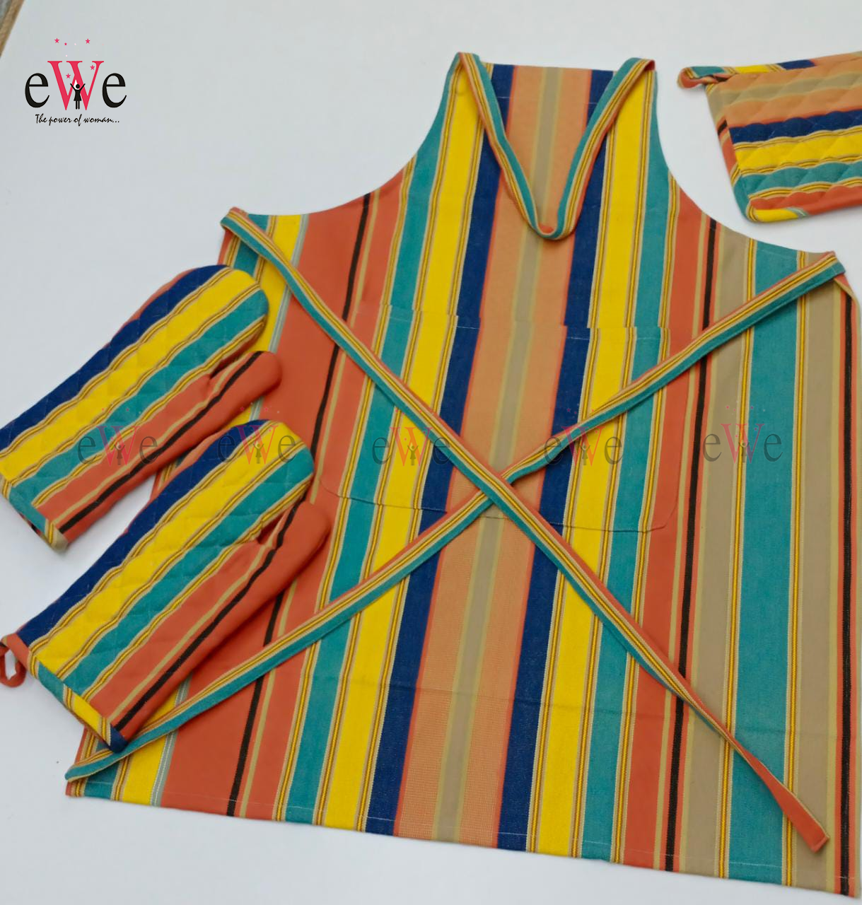 Orange Blue Kitchen Apron Set
