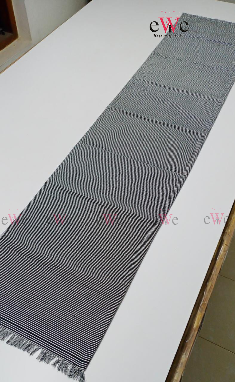 Black &amp; White Striped Woven Table Runner