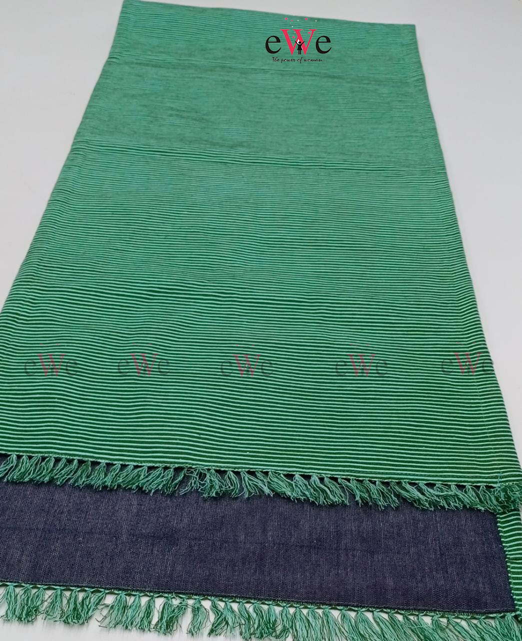 Green Striped Woven Table Runner