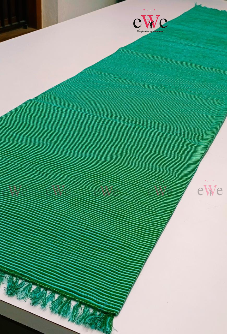 Green Striped Woven Table Runner