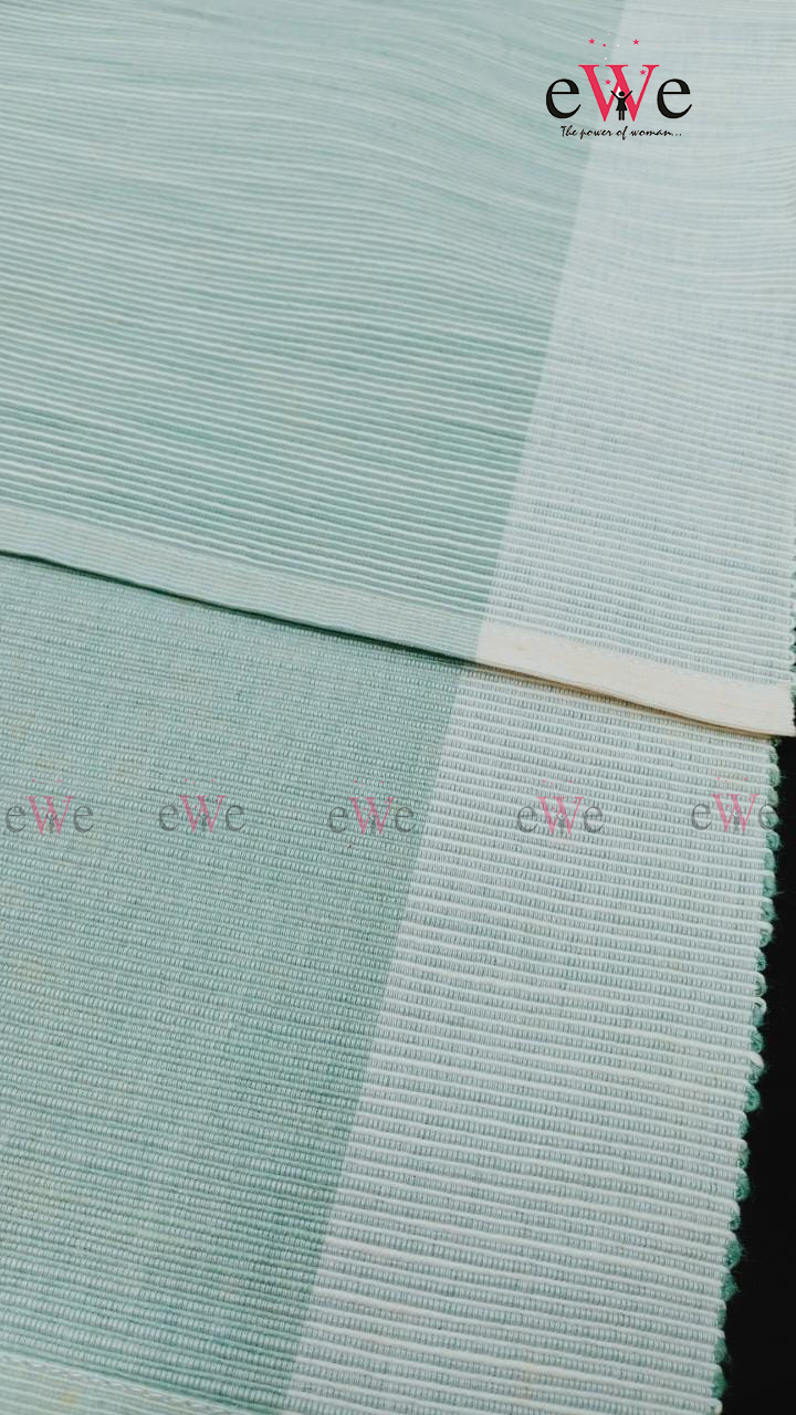 White &amp; Green Striped Woven Table Runner