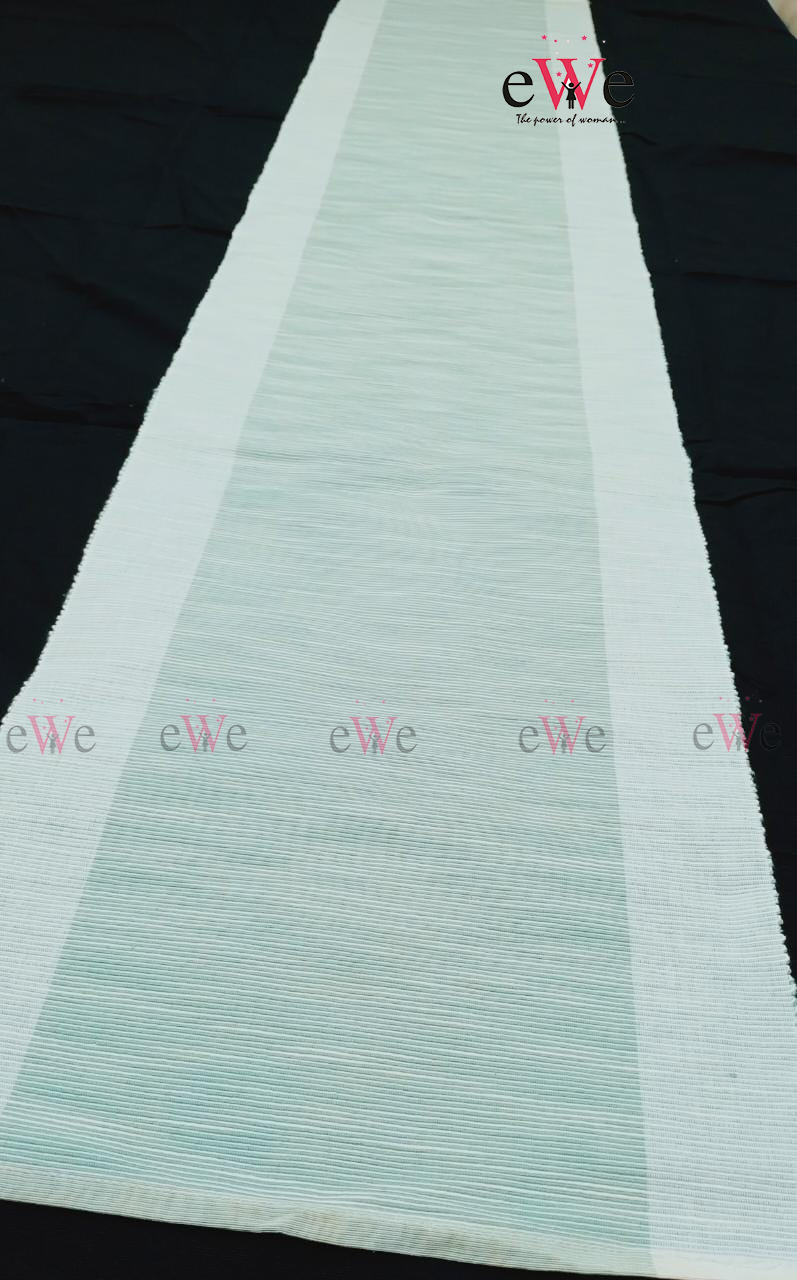 White &amp; Green Striped Woven Table Runner