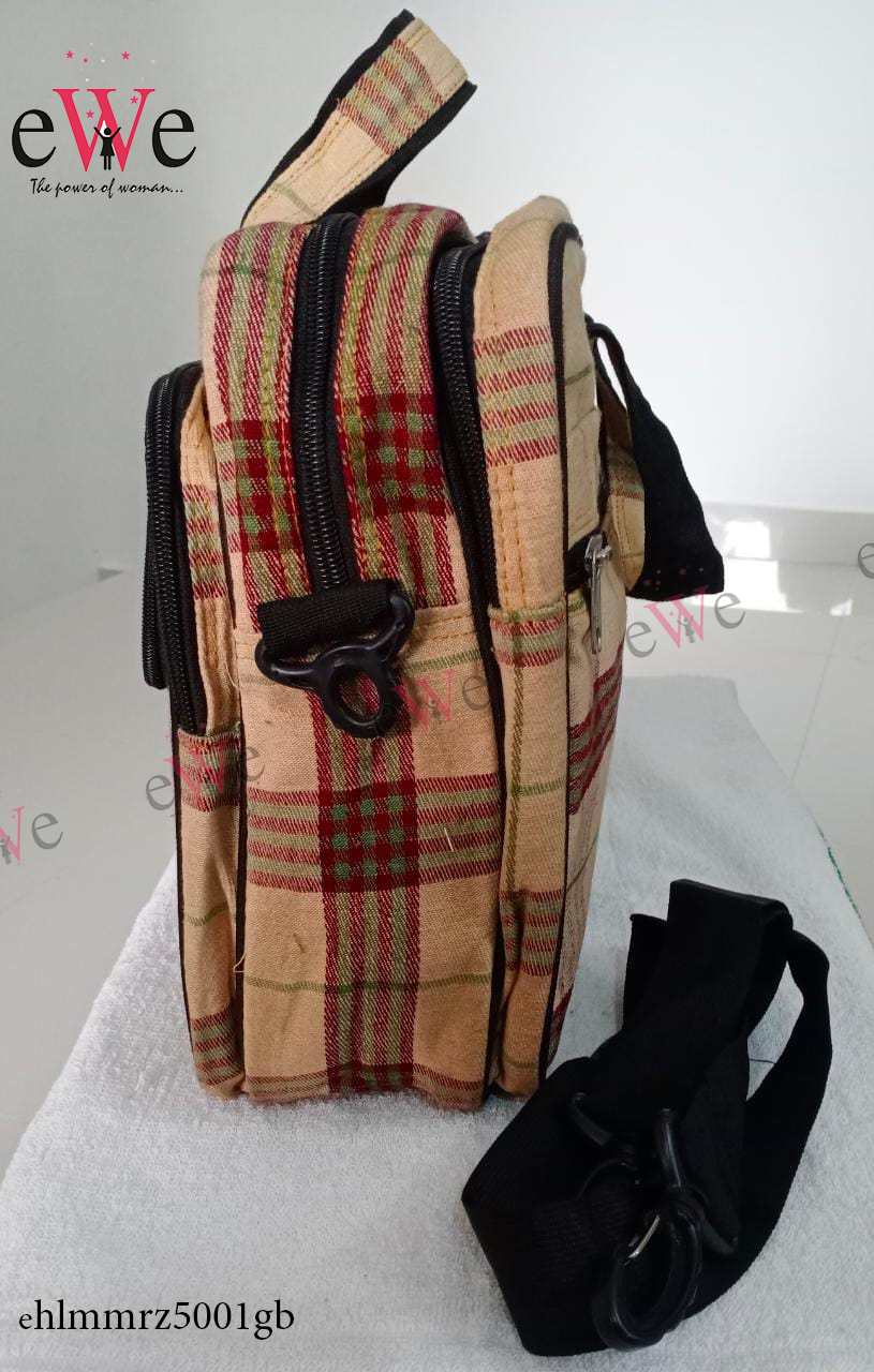 Beige &amp; Red Striped Laptop Bag