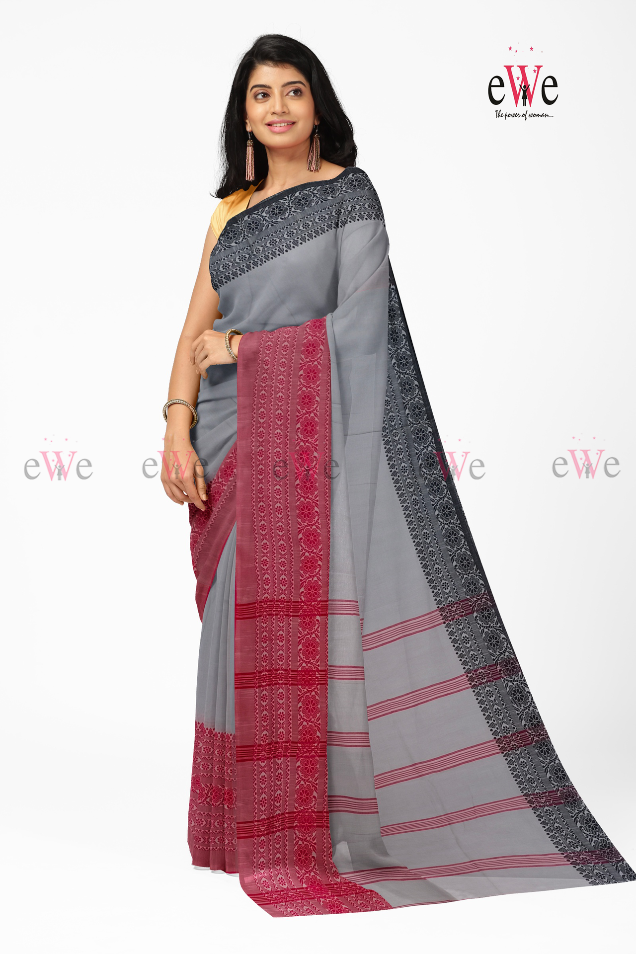 Ash, Rose &amp; Black Begampuri Saree