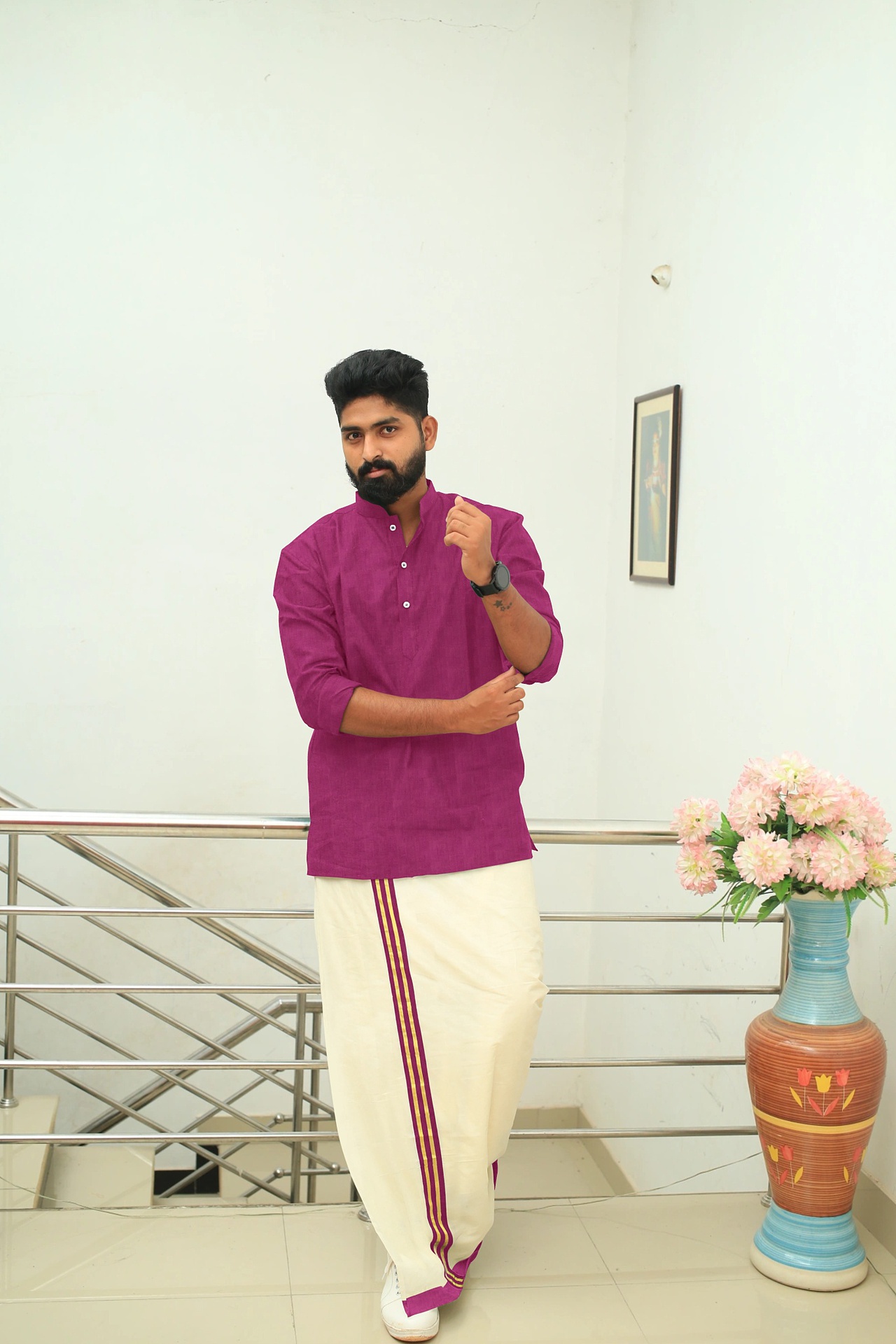 Dark Pink Handloom Short Kurta