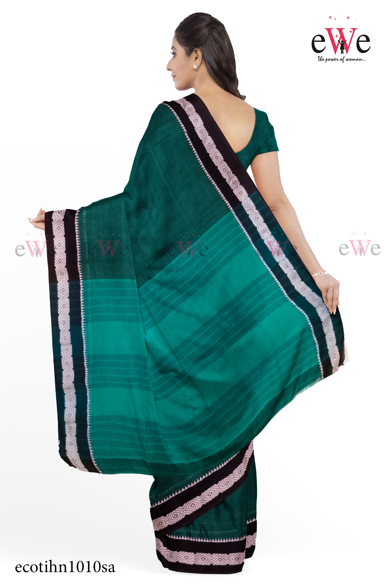 Green &amp; Black Handloom cotton saree with Designer Border