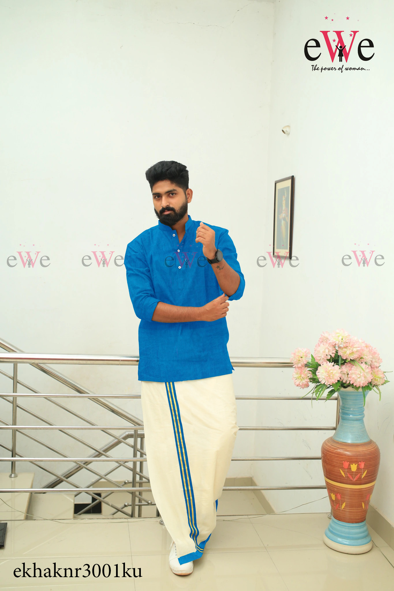 Blue Khadi Gent's Short Kurta