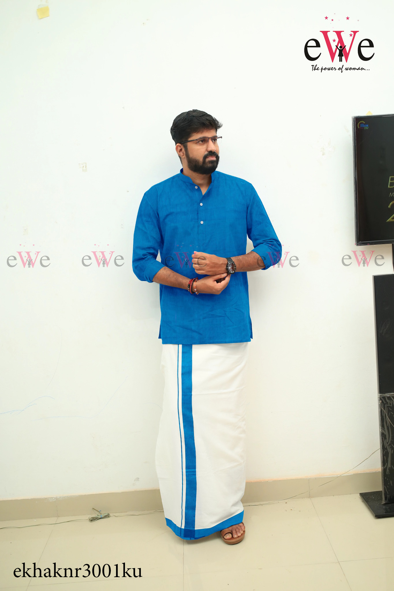 Blue Khadi Gent's Short Kurta