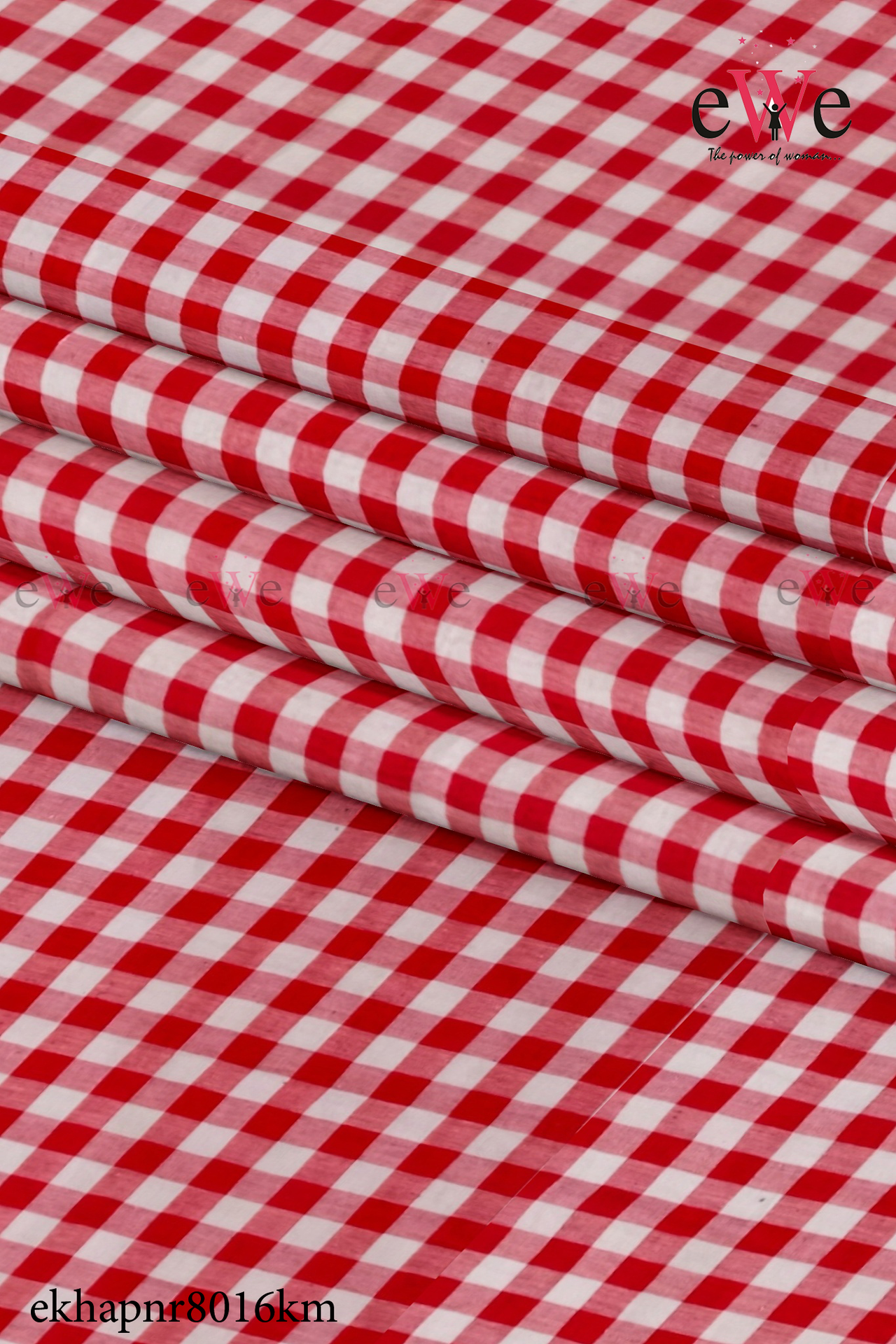 Red Check Handspun Handwoven Khadi Fabric