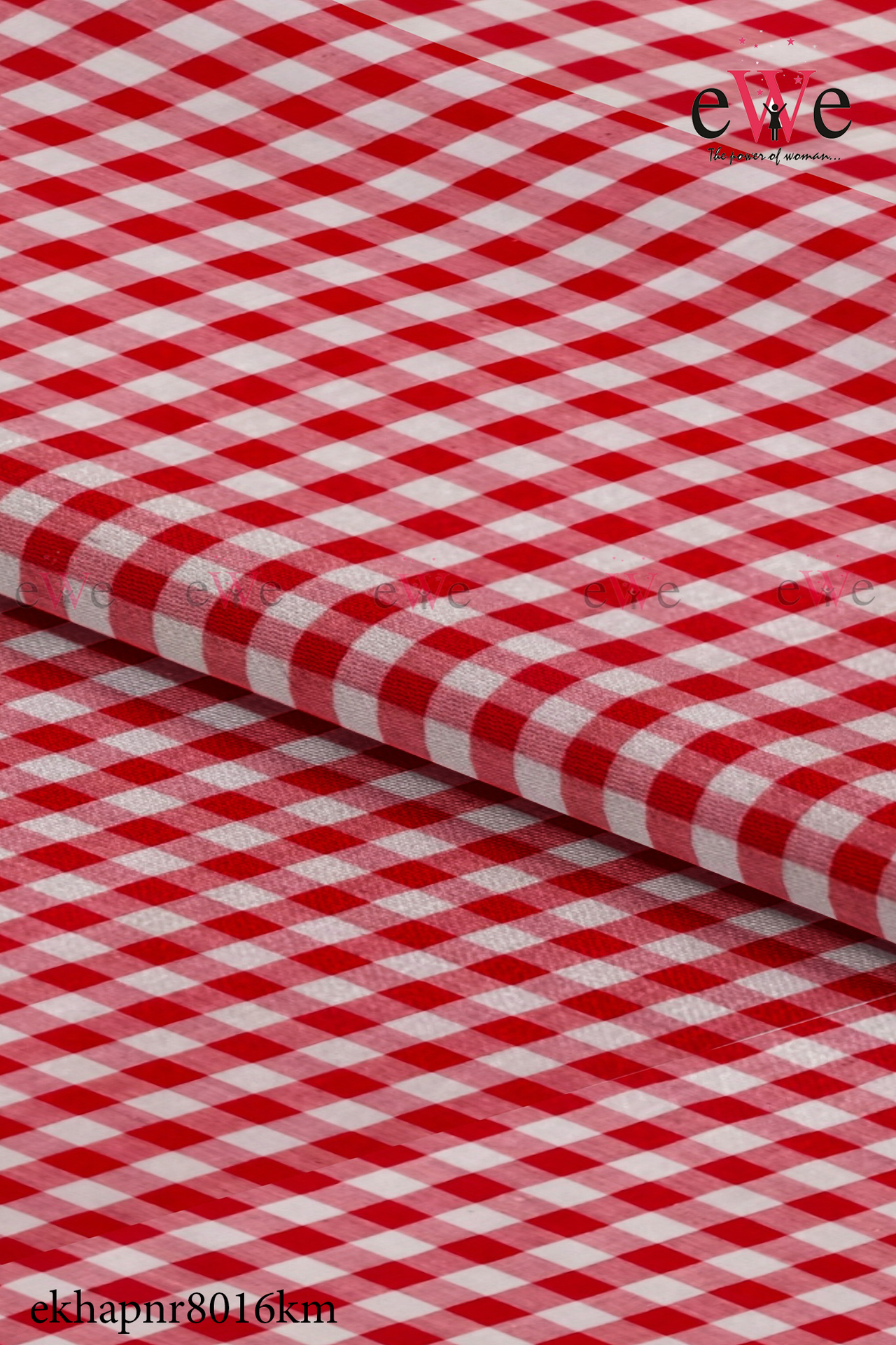 Red Check Handspun Handwoven Khadi Fabric