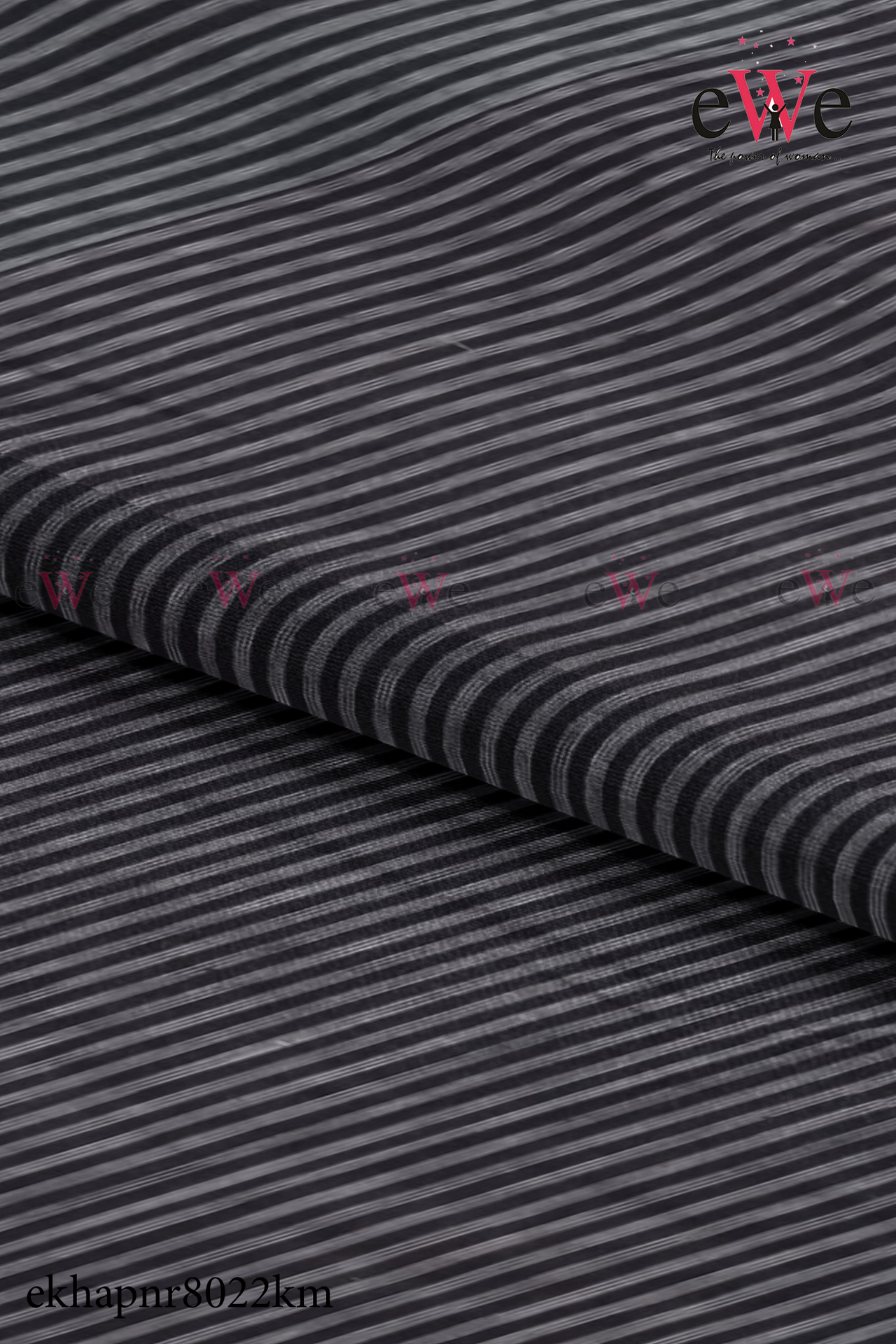 Black Striped Handspun Handwoven Khadi Fabric