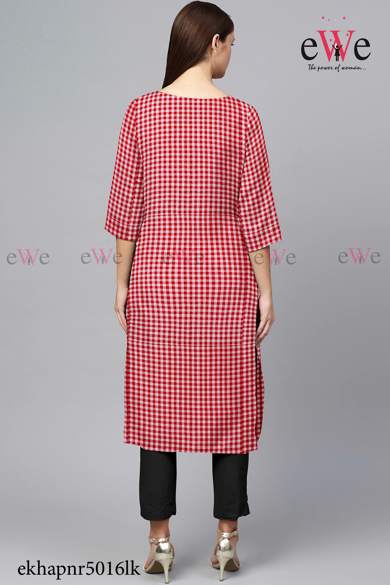 Red Check Khadi Simple Kurti
