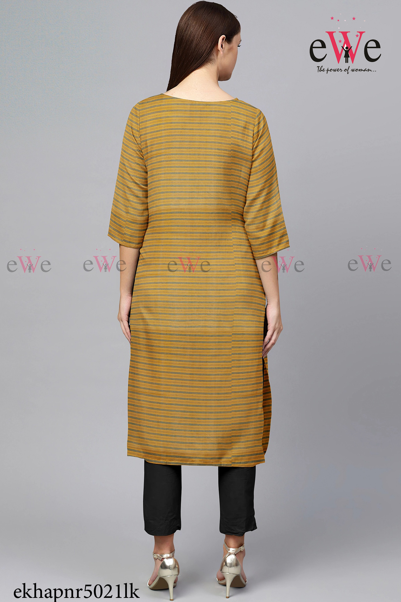Yellow Striped Khadi Simple Kurti