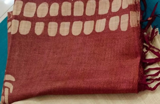 Meroon Jute Cotton Dupatta with Hand Block Print