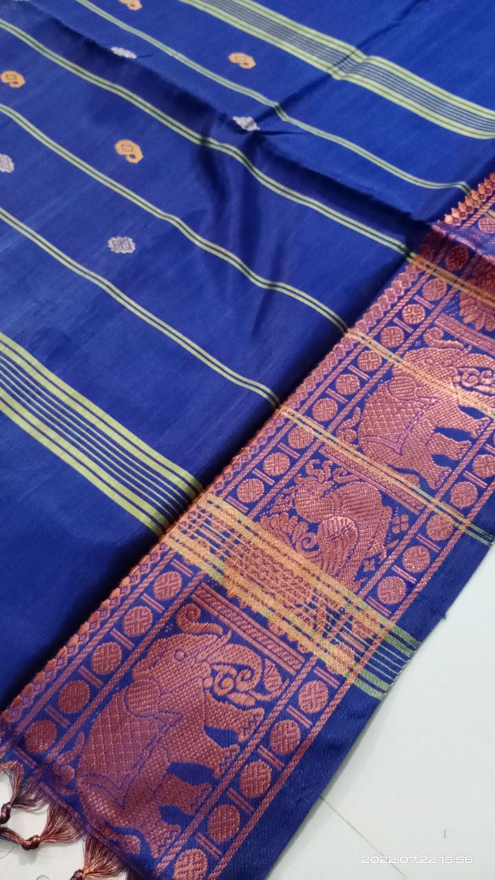 Navy Blue and Pink Dual Tone Banana Pith Silk Saree.
