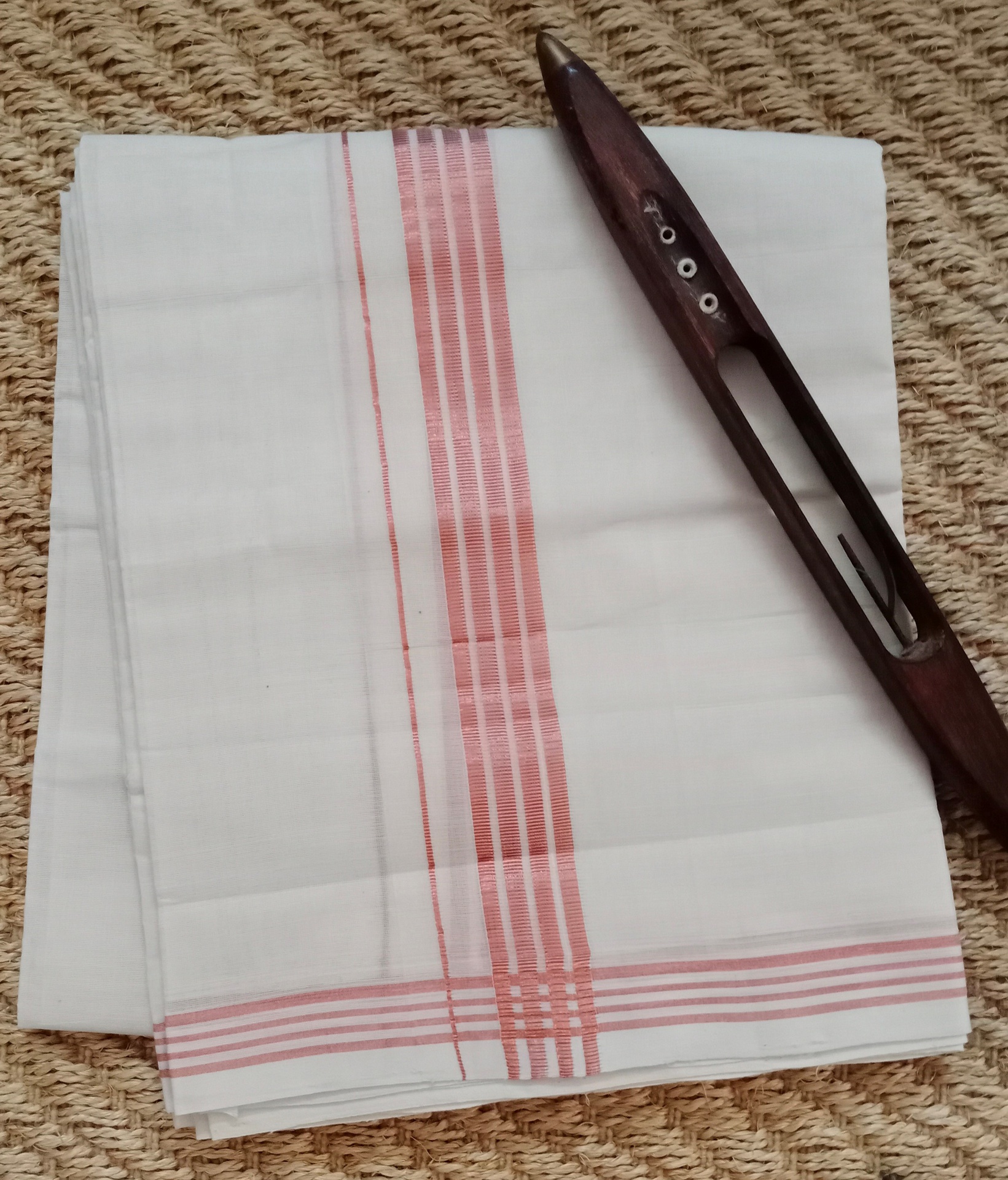Handloom Copper Zari Striped Border Double Dhoti