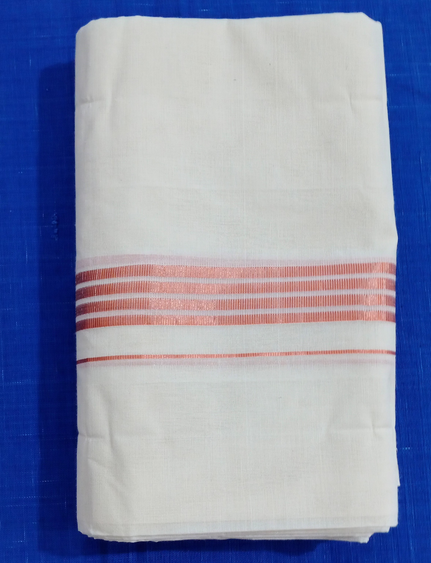 Handloom Copper Zari Striped Border Double Dhoti