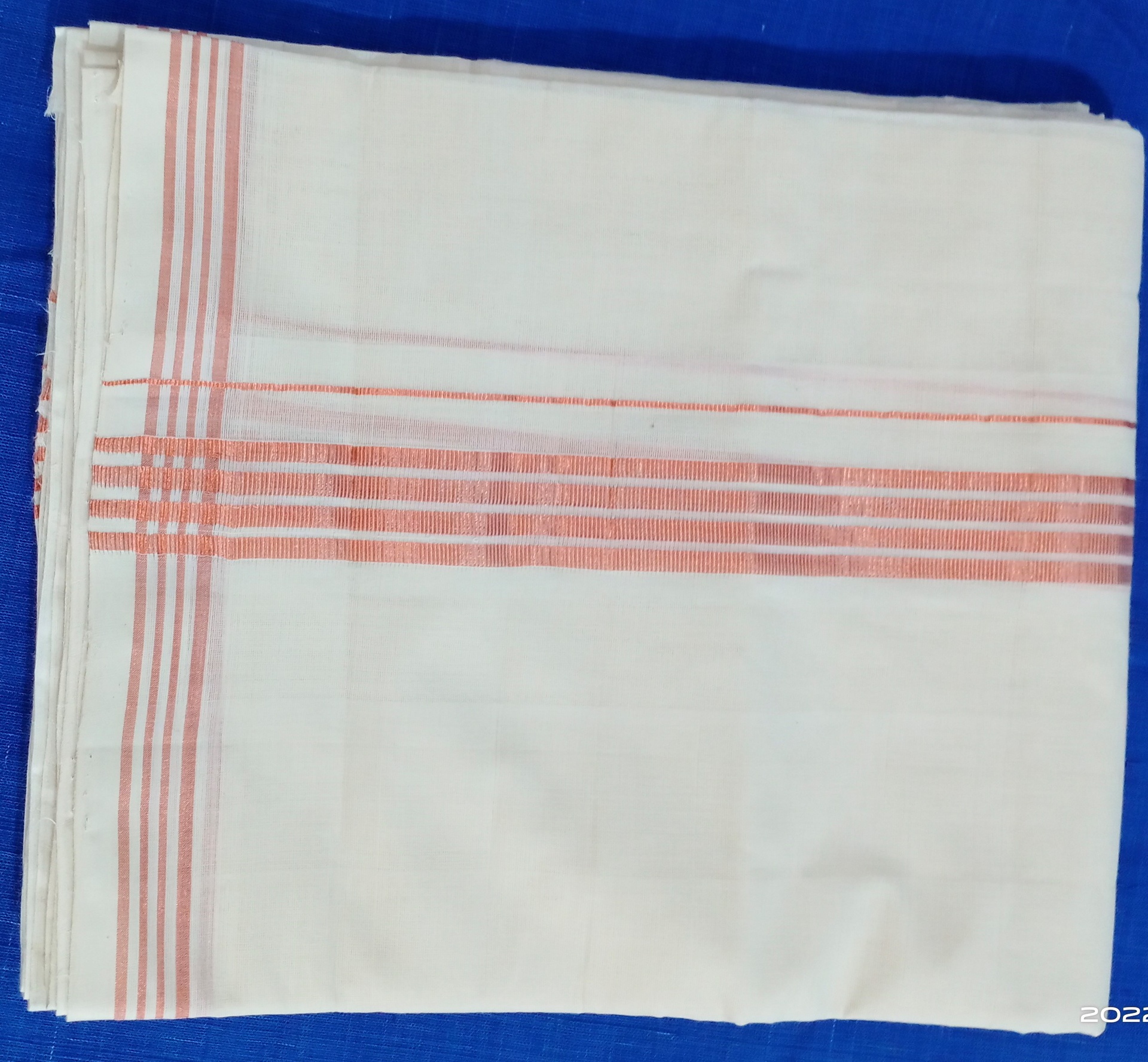 Handloom Copper Zari Striped Border Double Dhoti