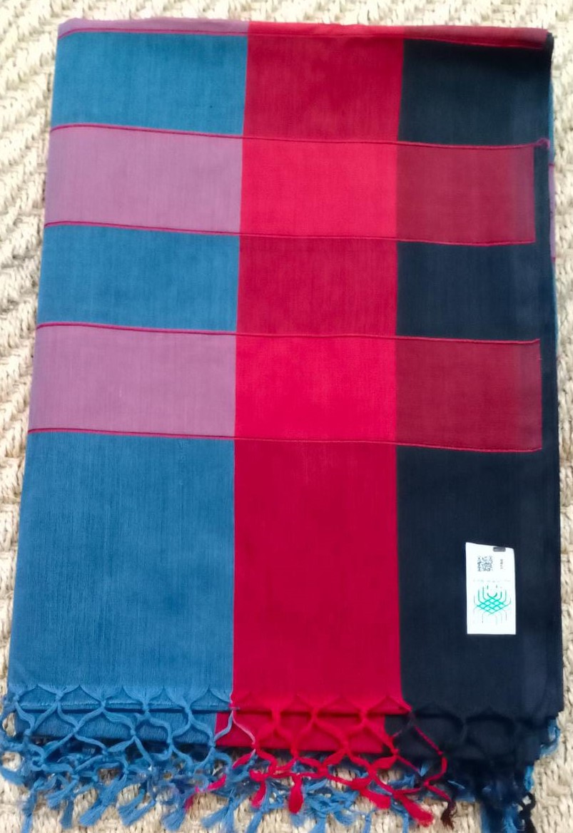 Dark Blue Red and Black Handloom Saree