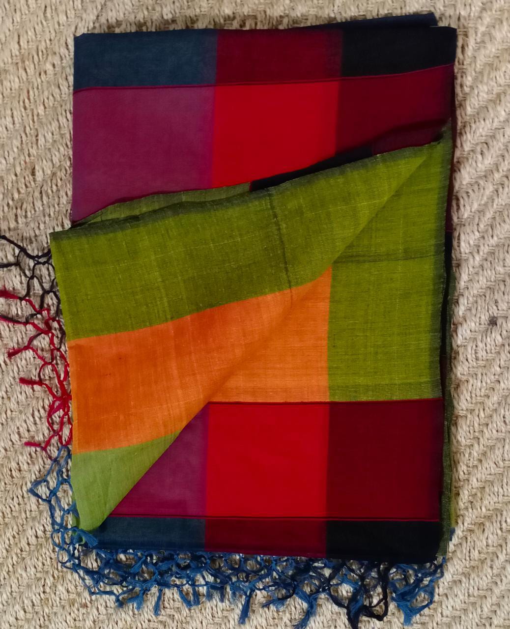 Green Red and Black Handloom Saree