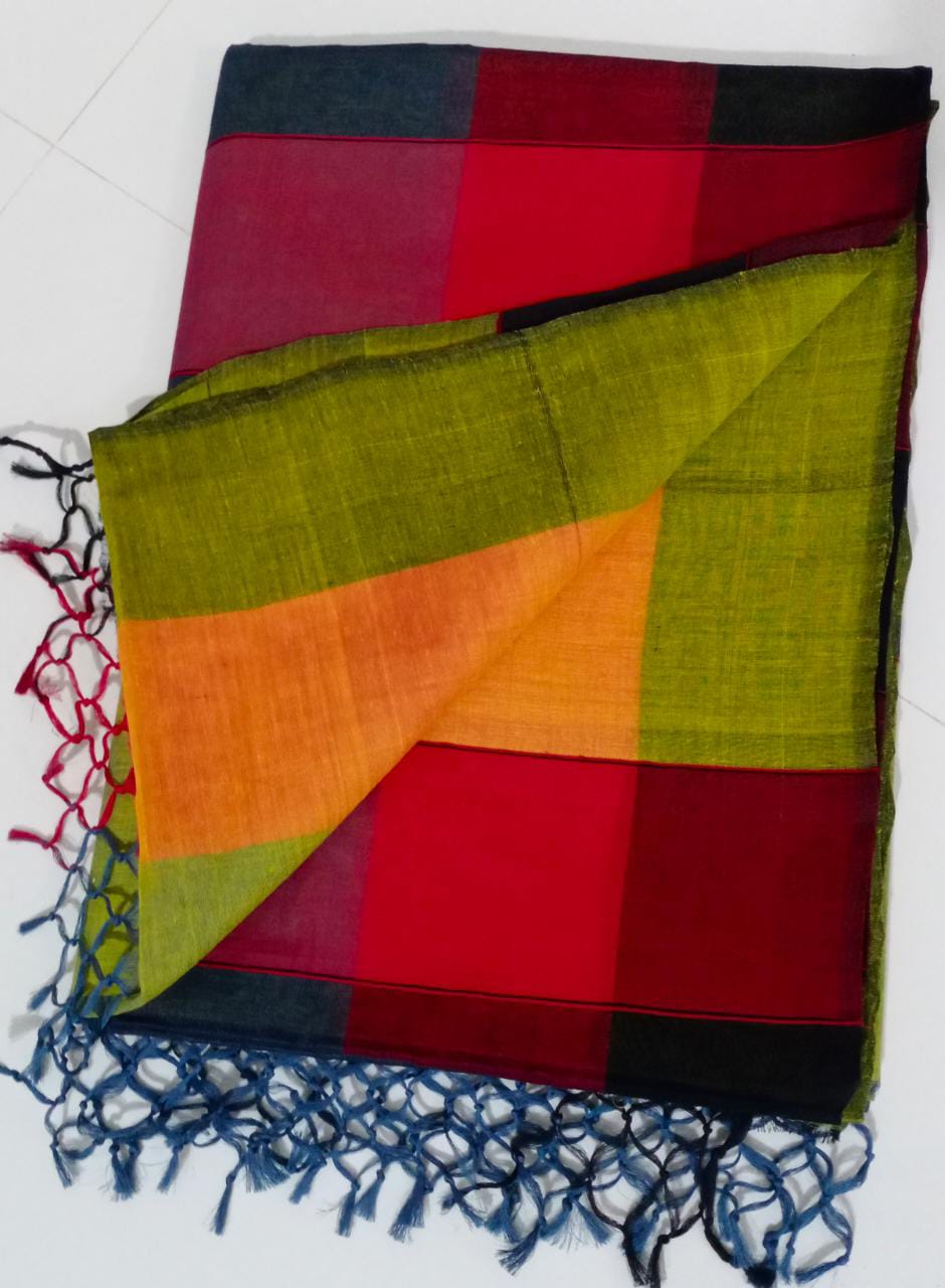 Green Red and Black Handloom Saree
