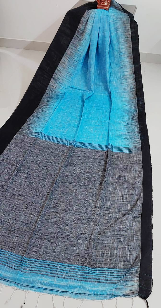 Blue Ash Black Odisha ikkat Handloom Cotton  Saree