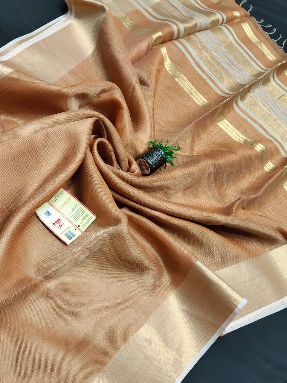 Pale Orange Gold Tusser Silk Saree