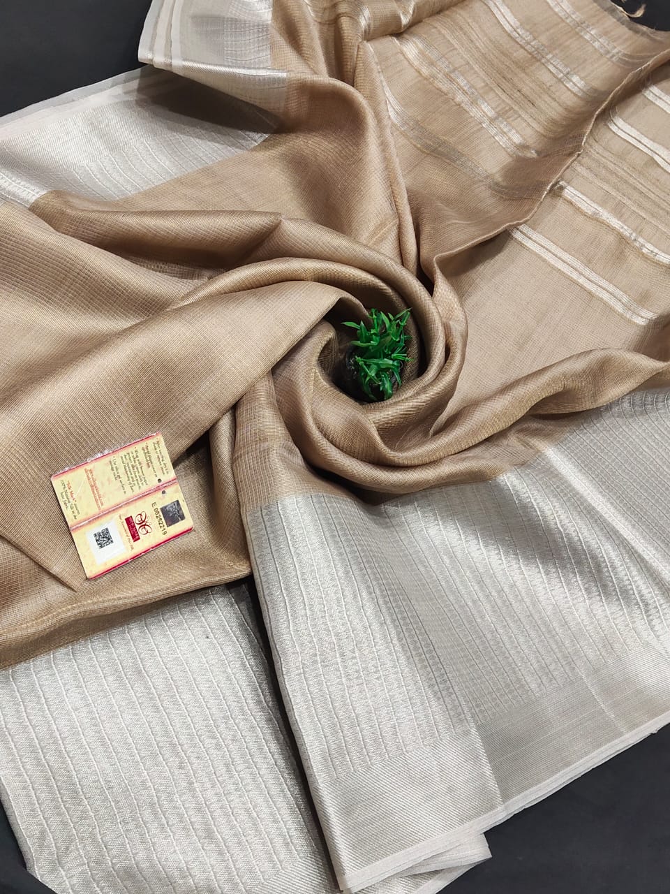 Sandal gold Tusser Silk Saree