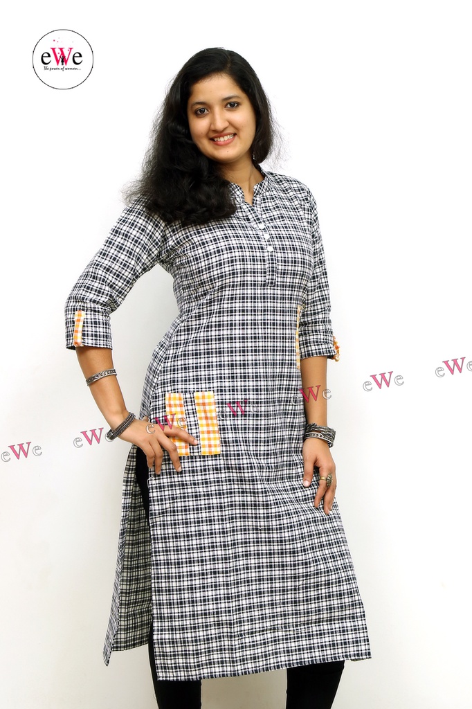 Khadi Kurti - Black &amp; White