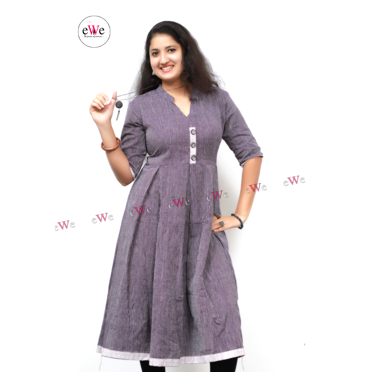 Khadi Violet Stripes Gown