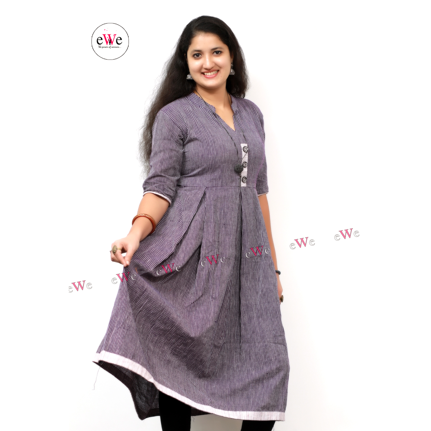 Khadi Violet Stripes Gown