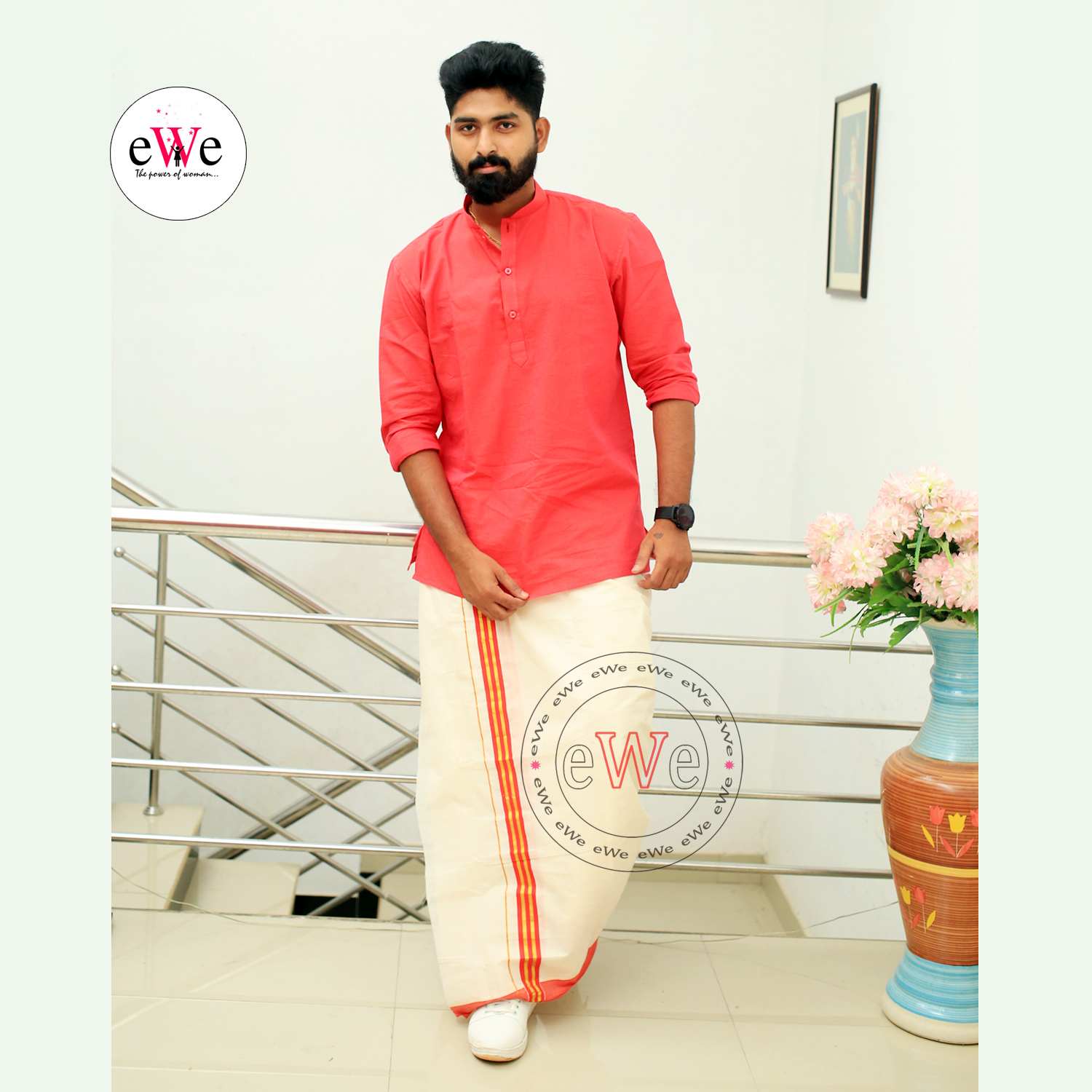 Gent's Cotton Handloom Pink Coloured  Short Kurta