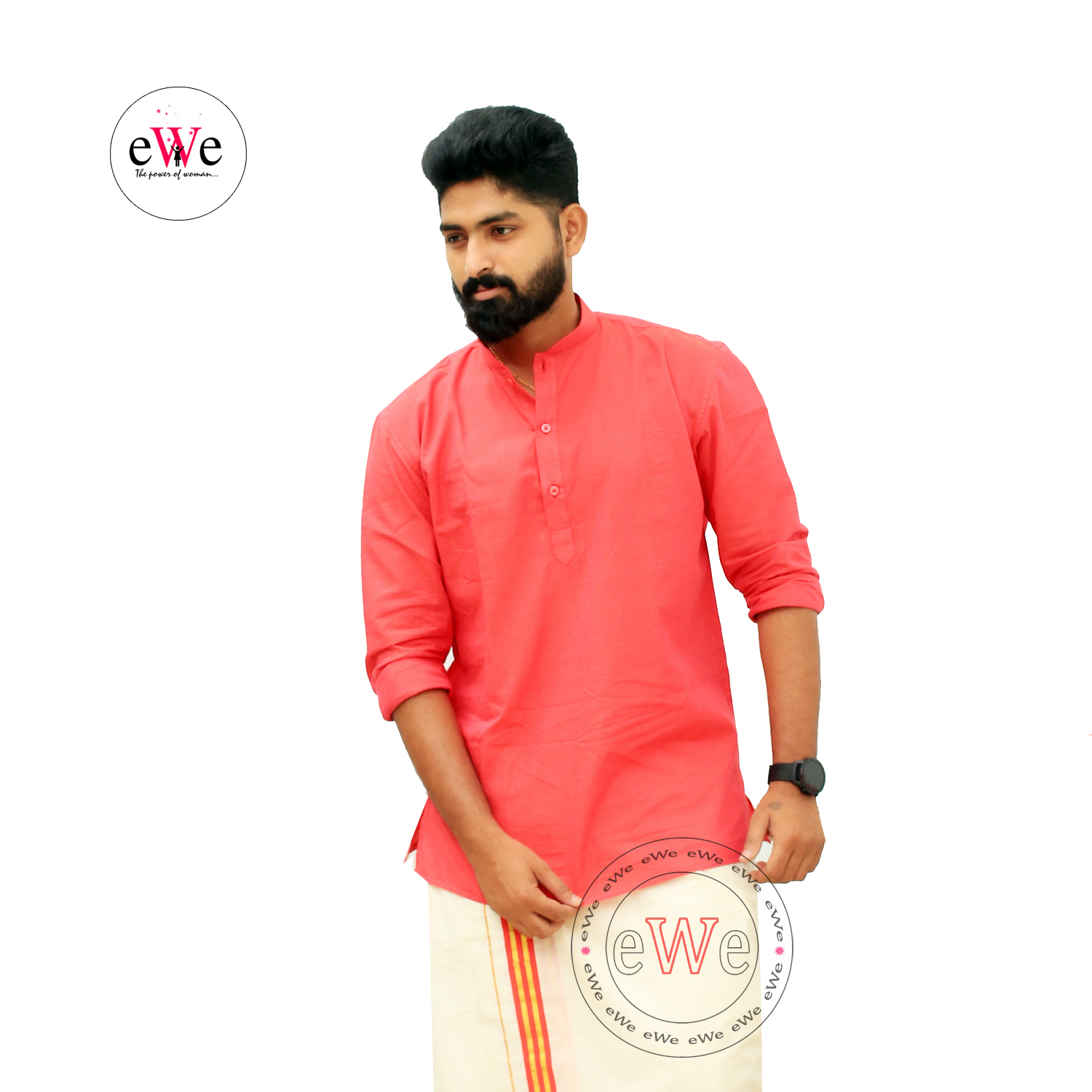 Gent's Cotton Handloom Pink Coloured  Short Kurta