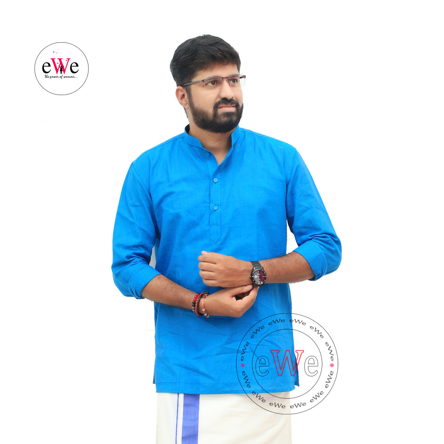 Gent's Cotton Handloom Blue Coloured Short Kurta