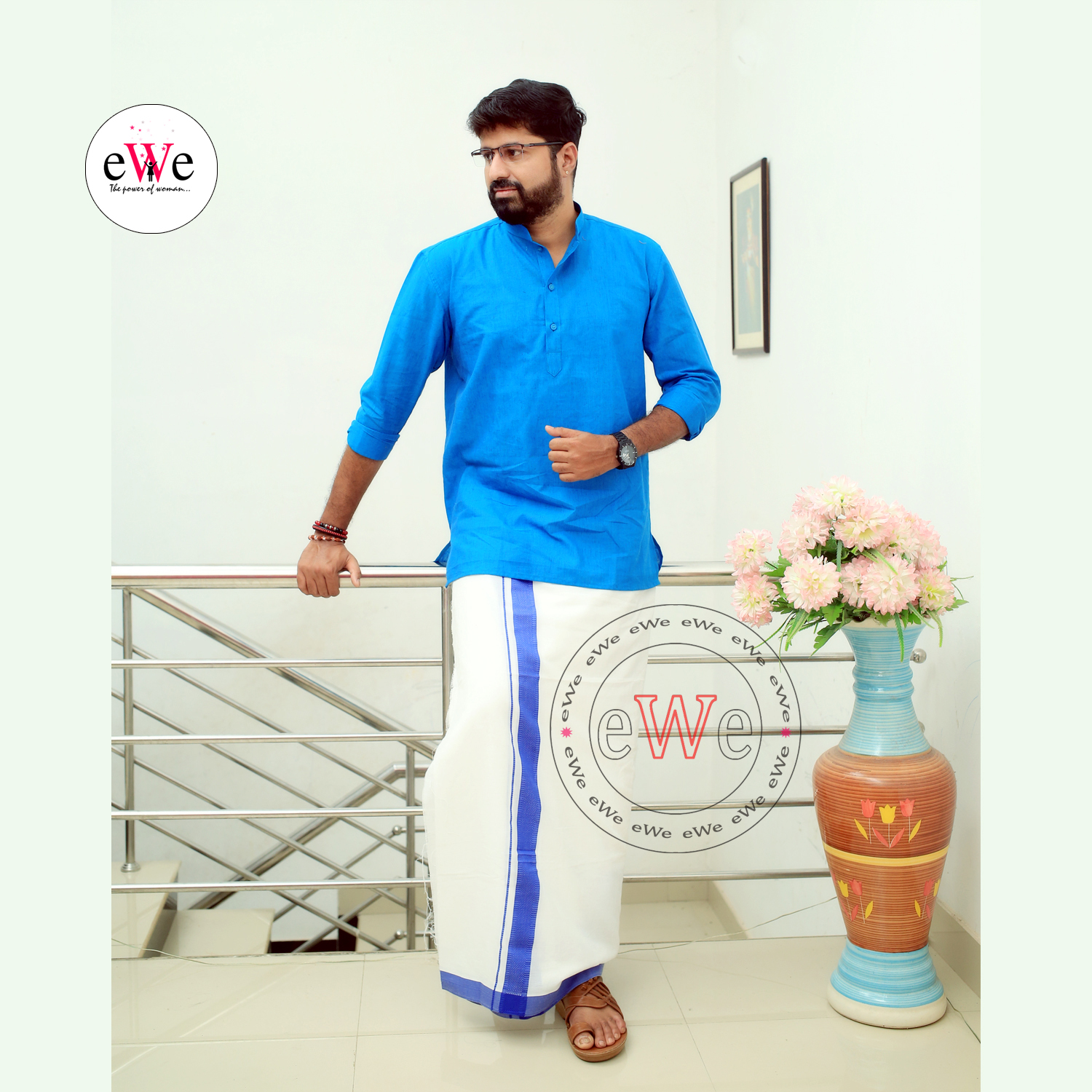 Gent's Cotton Handloom Blue Coloured Short Kurta