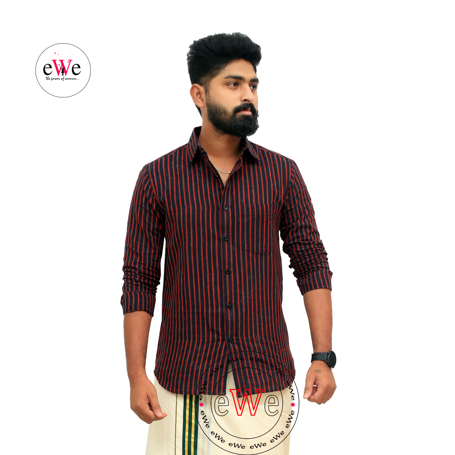 &quot;Black And Red Stripe&quot; Handloom Men's Formal Shirt