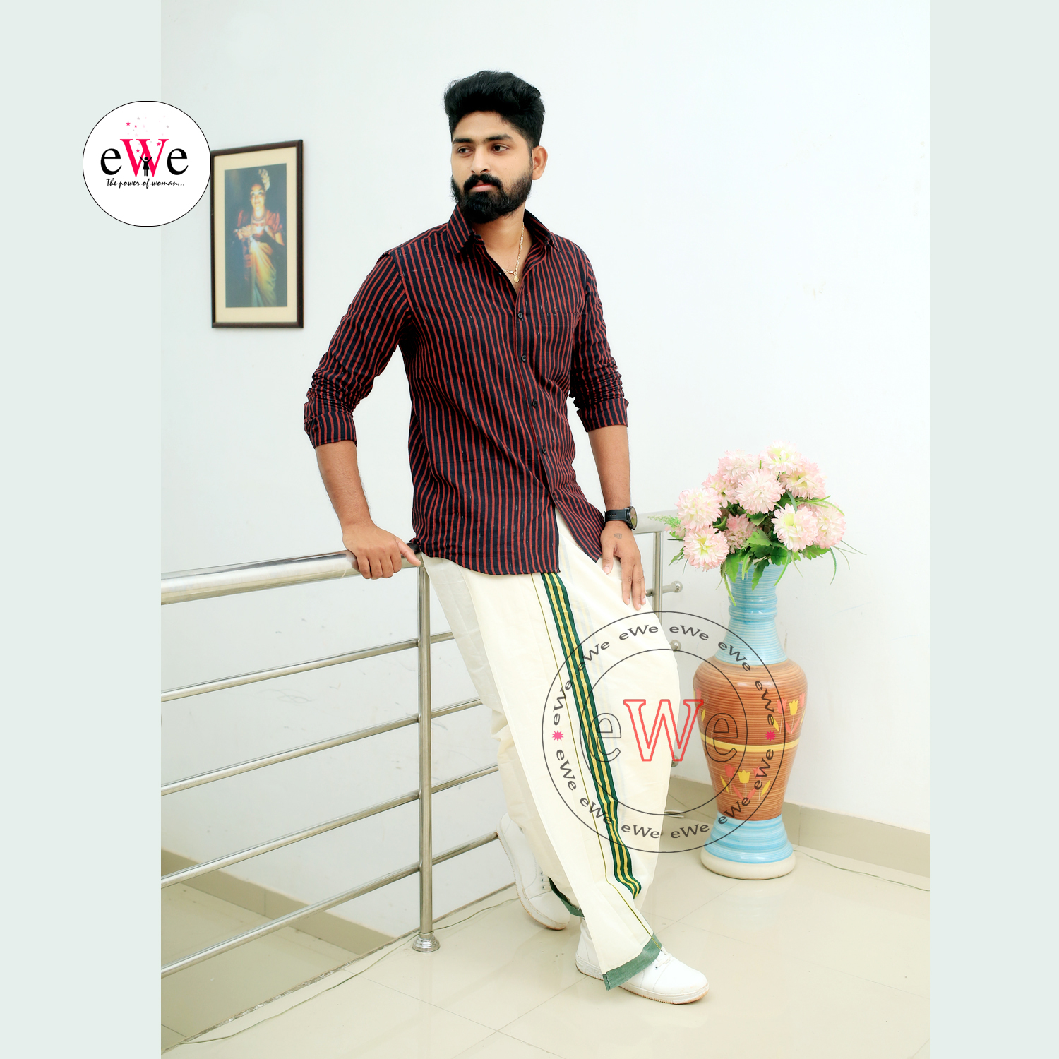 &quot;Black And Red Stripe&quot; Handloom Men's Formal Shirt
